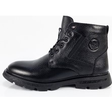 Aktaş Ayakkabı Erkek Siyah Hakiki Deri Içi Yünlü Ortopedik Fermuarlı Bot