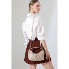 BALANZ Bej Kadın Mini Boy Uzun Çapraz Askılı El ve Omuz Çantası [20X16 Cm]