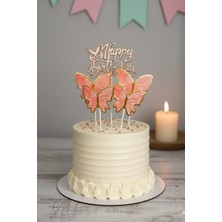 Patladı Gitti Gold Happy Birthday & Kelebek Pasta Süsü Seti (5 Parça)