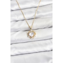 Pazarcan 316L Çelik Zincir Gold Renk Kalp Model Zirkon Taşlı Kadın Kolye