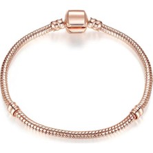 Kumi 925 Ayar Cham Uyumlu Yılan Zincir Gümüş Üzeri Altın Kaplama Kadın Bileklik-rose Gold