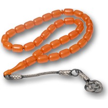 Skygo Gümüş Kazaz Püsküllü Kapsül Kesim Turuncu Sıkma Kehribar Tesbih