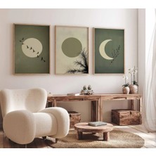 Pam Studio 3’lü Ay ve Doğa Temalı Tablo Seti | Yeşil Tonlu Minimal Duvar Dekoru | Ahşap Çerçeveli