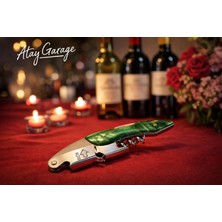 Atay Garage Tirbuşon Yeşil Saplı Profesyonel Sommelier Tirbişonu – Kapak Açacaklı, Katlanabilir Şarap Açacağı