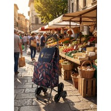 Vadi Desenli Katlanabilir Alüminyum Gövdeli 3 Tekerlekli Alışveriş Market Pazar Arabası