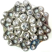 Taşlı Yuvarlak Broş, Sandık Süsü 4,5 cm - Nikel, 10 Adet