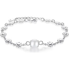 Kumi 925 Ayar Ayarlanabilir Çiçek Tek İnci Tasarım Kadın Gümüş Bileklik