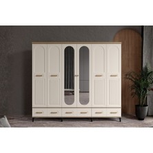Doressa Hima Walnut 6 Kapılı Aynalı Gardırop