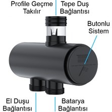 Türkiye Nalbur | Valtemo Mat Siyah Duş Seti Yönlendirici Vanası – Butonlu