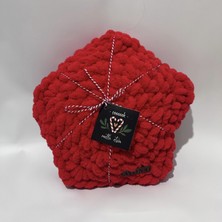 Ayona El Örgüsü Kırmızı Puffy Yıldız Yastık - Ultra Yumuşak Hediyelik Dekoratif Yastık 28X28 cm