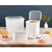 Skygo Masal Un ve Bakliyat Kabı 10 Lt + 4,5 Lt + 1,6 Lt Beyaz Saklama Kabı Kürek, BEYAZ-2959