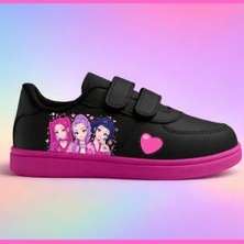 Lias Design Huntrelex Demon Tatlı Karaler Baskılı Siyah Pembe Taban Bantlı Çocuk Spor Ayakkabı Sneaker