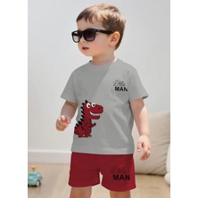 Punix Kids Punıx Kids Özel Seri Kırmızı Mutlu Dinazor Baskılı %100 Pamuk Erkek Çocuk T-Shirt Şort Takımı