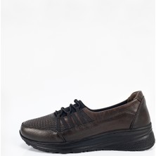 Aktaş Ayakkabı Kadın Kahverengi Hakiki Deri Ortopedik Lastikli Babet Ayakkabı