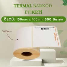 100X150 mm Barkod Termal Etiket 500 Net Sarım 5 Rulo (500 Sarım x 5 Rulo Toplam 2500 Sarım)