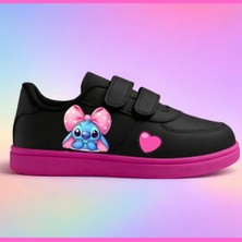 Lias Design Perbe Kurdela Laylo Baskılı Siyah Pembe Taban Bantlı Çocuk Spor Ayakkabı Sneaker