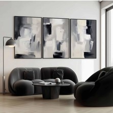 Pam Studio Gri Siyah Soyut 3’lü Çerçeveli Tablo Seti | Modern Minimal Duvar Tablosu