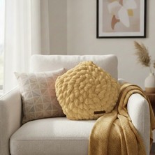 Ayona El Örgüsü Sarı Puffy Yıldız Yastık - Ultra Yumuşak Hediyelik Dekoratif Yastık 28X28 cm