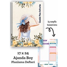 Plango Şapkalı Kadın Spiralli Günlük Planlama Defteri - 100 Sayfa - 17x24 Planlayıcı Defter