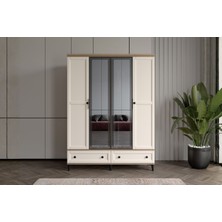 Doressa Duns Walnut 4 Kapılı Camlı Gardırop