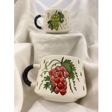 Color Craft 2 Kişilik El Yapımı Seramik Kupa-Üzüm Desenli