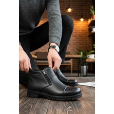 Enoch Hakiki Deri Yan Fermuarlı ve Burun Dikişli Siyah Erkek Bot