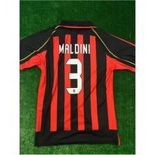 Milan Paolo Maldini Iç Saha Siyah Kırmızı Renk Kısa Kol Nostalji Forma /yakalı Maldini Forma