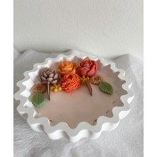 Violet Candle Decor Dekoratif Tabakta Çiçek Desenli Mum