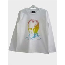 Geef Kids Atatürk Baskılı Rengarenk Beyaz Uzun Kollu T_shırt