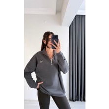 Lacostaf Fermuarlı Baskılı Sweatshirt Füme