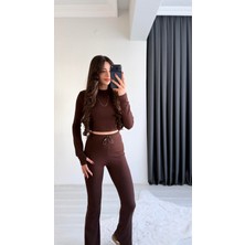 Meyra Orj Marka Kahverengi Melanj Crop Pantolon Ikili Takım