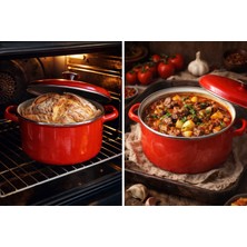 Turuncu Emaye Kapaklı Tencere 5,75 Litre 26 cm Çap Süt Yoğurt Çorba Reçel Konserve Tenceresi