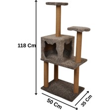 Feyza Design Gri Üç Katlı Yuvalı Kedi Tırmalama ve Oyun Evi, 118 cm