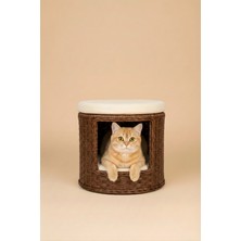 Navruz Metal El Işçiliği Premium Rattan Kedi Evi ve Puf - Pati Dostu Yıkanabilir Alüminyum Lüks Kedi Yatağı