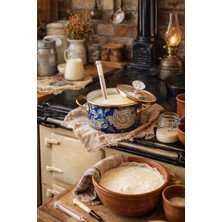 Lacivert Gül Emaye Lux Tencere 2 Litre 18 cm Çap Kristal Tepe Çorba Süt Yoğurt Tenceresi