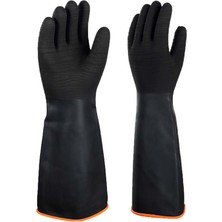 Junıor 45 cm Tırtıklı Kauçuk Asit Eldiveni 10” – Siyah, Kimyasallara Dayanıklı Iş Eldiveni 1 Çift