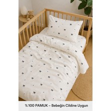 Uçkan Home %100 Pamuk Bebek Nevresim Seti Ekru Renkli Fiyonk Desenli 100 x 150 cm