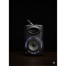 Ses Kablosuz Mikrofonlu Fm Rgb Tws Çift 8inç Karaoke Bluetooth Taşınabilir Hoparlör GD-904 Siyah