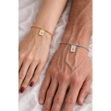Sirius Jewelry 925 Gümüş | Plaka Harf Gurmet Zincir Çift Bileklik