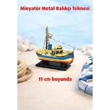Direkstoktan Eskitilmiş Dekoratif Metal Minyatür Balıkçı Teknesi 11 cm / 1110A-4118