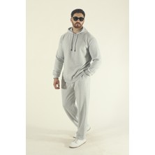 EYDAMOON Erkek Kışlık Içi Polarlı Kapüşonlu Sweatshirt Alt Baggy Eşofman Takımı-Gri