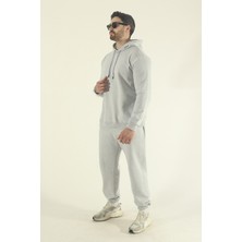 EYDAMOON Erkek Kışlık Eşofman Takımı Kapüşonlu Sweatshirt Jogger - Gri Regular Lastikli Paça