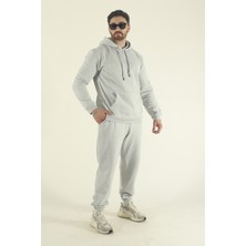 EYDAMOON Erkek Kışlık Eşofman Takımı Kanguru Cep Sweatshirt Jogger - Gri Regular Lastikli Paça