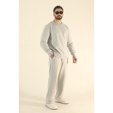 EYDAMOON Erkek Kışlık Içi Polarlı Eşofman Takımı Sweatshirt Baggy - Gri Regular Sıfır Yaka