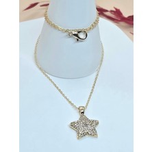 Kalp Detaylı Zirkon Taşlı Gold Zincir Kolye