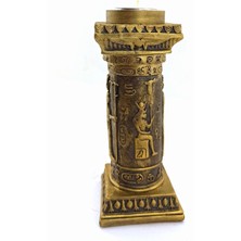 Hioroglif Sütun Şamdan Mumluk - Antik Mısır Altın Renk Şamdan Dekorasyon