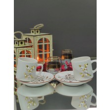 KirLinova Çiçek Detaylı Kahve Fincanı Takımı 2’li – Kahve Fincanı & Tabak - Beyaz