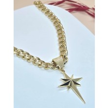 Gold Kaplama Yıldız Detaylı Kalın Kolye