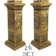 Antik Mısır Hioroglif Şamdan Seti - 2 Adet Set Olarak - Altın Renk