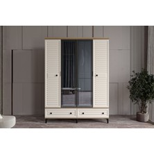 Doressa Risk Walnut 4 Kapılı Camlı Gardırop